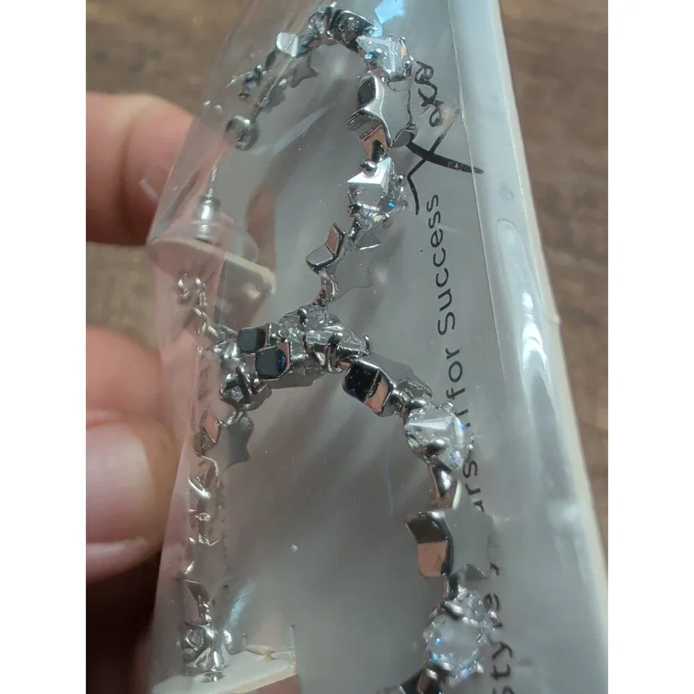 Park Lane Jewelry Star Hoops Earrings Silver Tone Crystal New On Card NWT